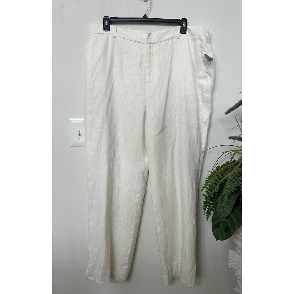 NWT Lauren Ralph Lauren Relax Ivory 100% Linen Wide-Leg Monte Carlo Pant Sz 22W